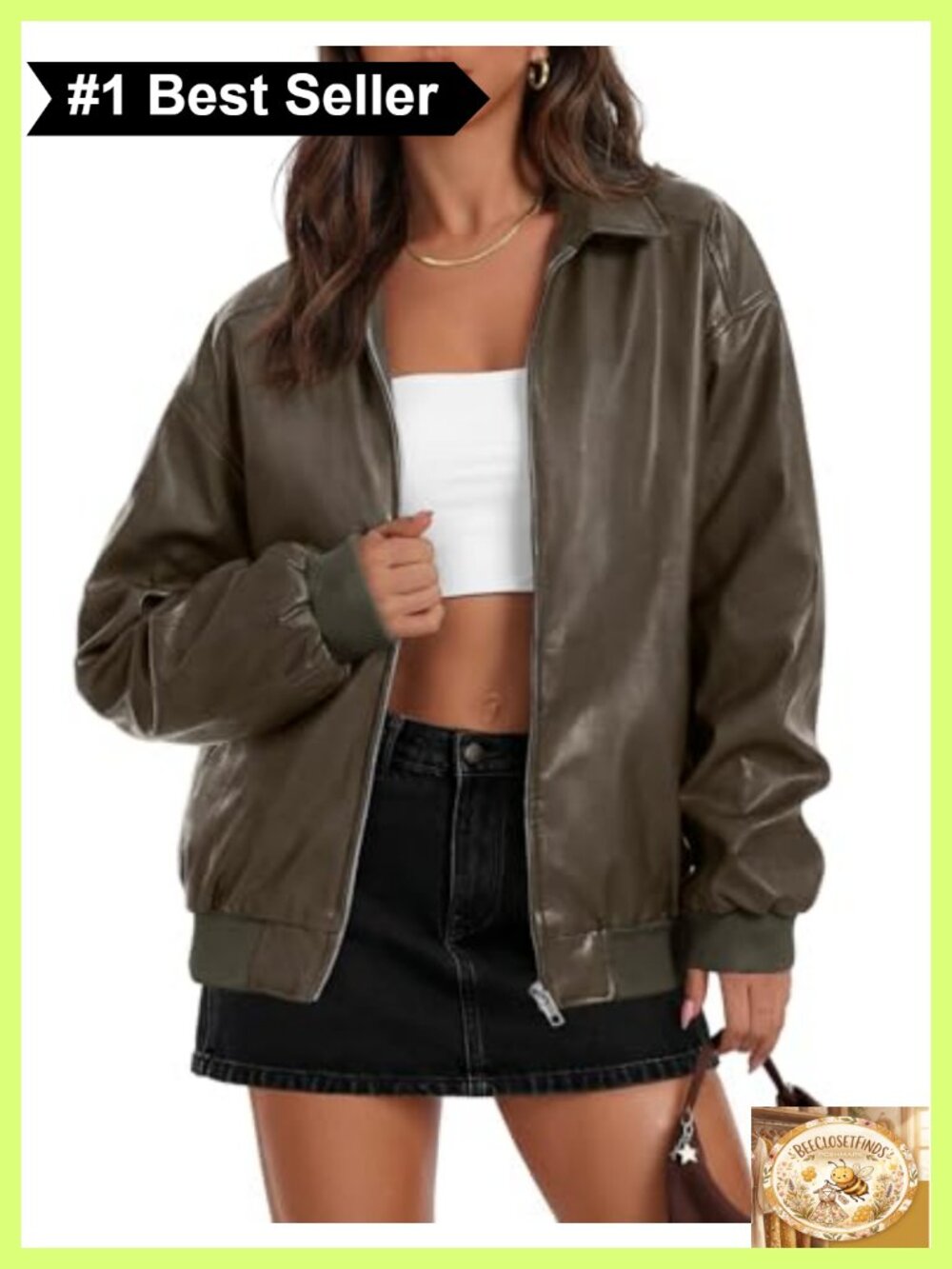 Oversized Faux Leather Bomber Jacket Full Zip Moto Moto Biker Coat